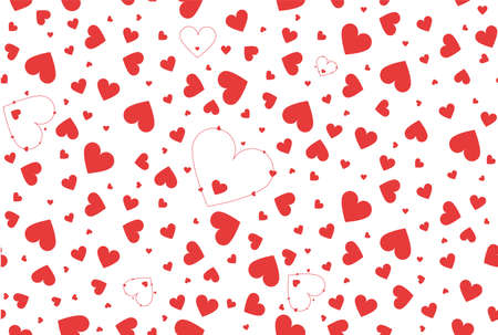 Abstract pattern from red hearts on white seamless background for valentines day vector design for branding, poster, calendar, colorful card, banner, cover, website, post. Vector illustrationのイラスト素材