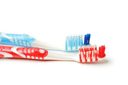 Two toothbrush isolated on white backgroundの写真素材