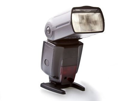 Portable strobe isolated on whiteの写真素材