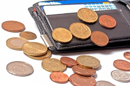 Wallet with credit cards and coinsの写真素材