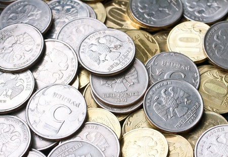 Closeup view lot of russian coinsの写真素材