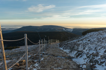 On the Trip to Snezka, in Czech Republic, National Park Krkonose, chains on the road, beautiful view to the landscapesの写真素材