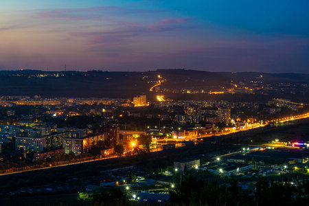 Night view of the city of Novokuzneck from the hill.
