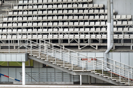 Stairs and bleachers of a large football stadium. Horizontalの写真素材