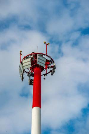 Sightseeing tower on a background of blue sky with clouds.の写真素材