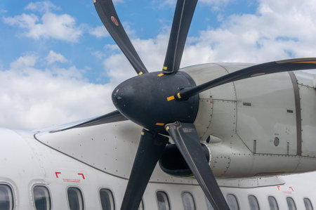 Close-up of propeller of an old propeller airplane.の写真素材