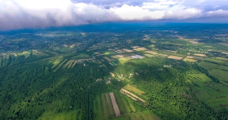 view from the quadrocopter to the fields and forests