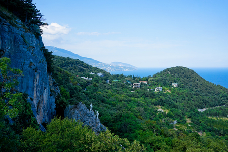 mountain landscape with views of the sea and mountain Ayu-Dag in Crimeaの写真素材