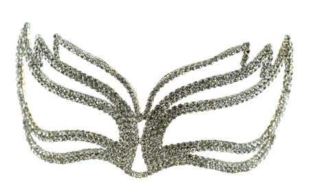 Carnival mask with shiny rhinestones on white isolated backgroundの写真素材