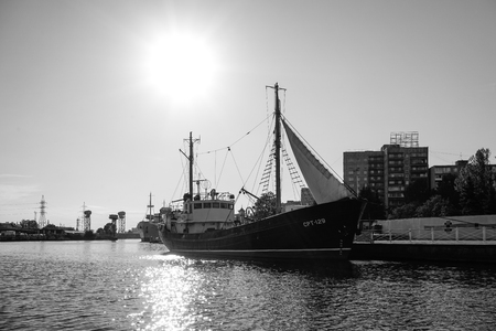 Kaliningrad, Russia - May 11, 2016: Large ship, in the Museum of the World ocean, standing on the dock on the river Pregolyaのeditorial素材