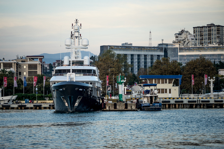 Sochi, Russia-October 10, 2016: Sea port with beautiful yachts and ancient architecture.のeditorial素材