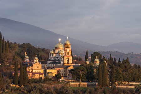 Novy Afon, Abkhazia, Georgia - February 24, 2018: Landscape with views of the new Athos Christian monastery.の写真素材