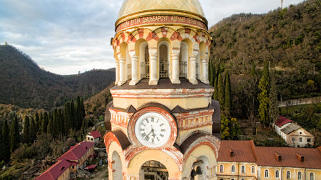 Novy Afon, Abkhazia, Georgia - February 24, 2018: Landscape with views of the new Athos Christian monastery.のeditorial素材
