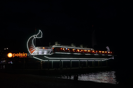 Yalta, Crimea - may 28, 2016 Yalta restaurant orange at nightのeditorial素材