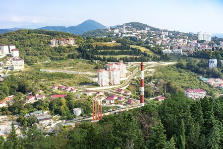 Sochi, Russia-October 7, 2016: The urban landscape of a tropical resort city in the autumn time of year.のeditorial素材