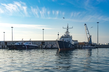 Sochi, Russia-October 8, 2016: Sea port with yachts and ships on the pier.のeditorial素材
