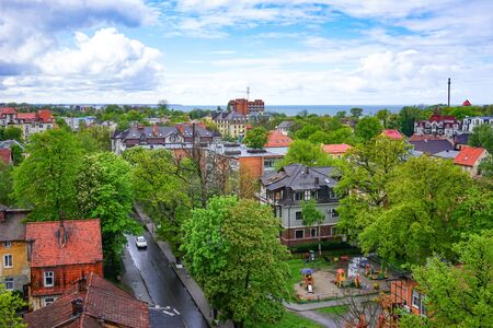 Zelenogradsk, Russia-may 17, 2016: Magnificent city landscape, which can be seen from the observation deck of the water tower in the city center.のeditorial素材