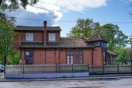 Zelenogradsk, Russia-may 17, 2016: An old red brick building with a tiled roof.のeditorial素材