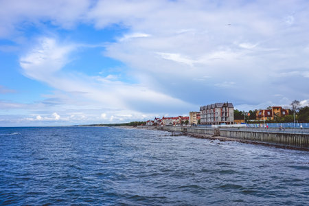 Zelenogradsk, Russia-may 17, 2016: The sea with its long promenade and the historic resort town of...