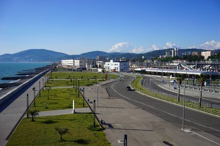 Landscape with views of the station areas Adler train station. Sochi, Russia, June 1, 2015.のeditorial素材