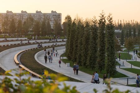 Krasnodar, Russia - 8 Oct 2017: urban landscape with a view of a modern Park.のeditorial素材