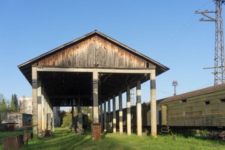 Destroyed railway cars in an abandoned depot in Abkhazia.の写真素材