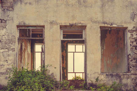 Destroyed building with empty Windows. Dranda, Abkhazia