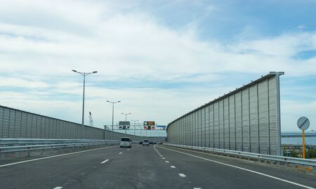 Krasnodar region, Russia-may 19, 2018: Entry to the Crimean bridge from the Kuban.のeditorial素材