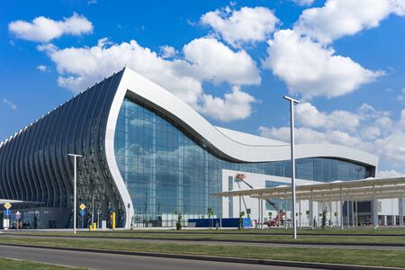 Simferopol, Crimea-may 22 2018: New modern airport of glass and metal in the form of a wave.のeditorial素材