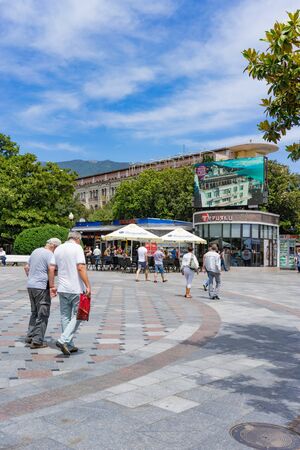 Yalta, Crimea-may 30, 2018: Walk through the Central square of the city.のeditorial素材