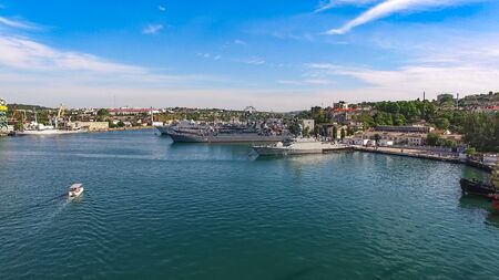 Sevastopol, Crimea-June 4, 2017: Aerial photography of the seaside city on a Sunny day.のeditorial素材