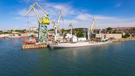 Sevastopol, Crimea-June 4, 2017: Aerial photography of the seaside city on a Sunny day.のeditorial素材