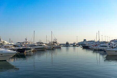 Sochi, Russia-June 14, 2018: Marine port resort town with yacht Parkingのeditorial素材