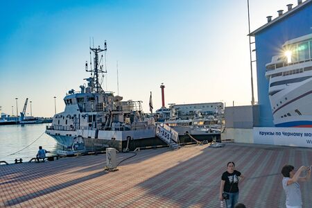 Sochi, Russia-June 14, 2018: Sea port with ships and peopleのeditorial素材
