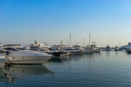 Sochi, Russia-June 14, 2018: Marine port resort town with yacht Parkingのeditorial素材