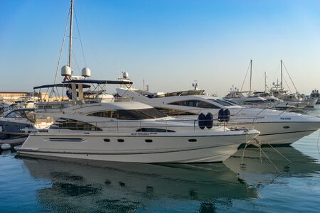 Sochi, Russia-June 14, 2018: Marine port resort town with yacht Parkingのeditorial素材