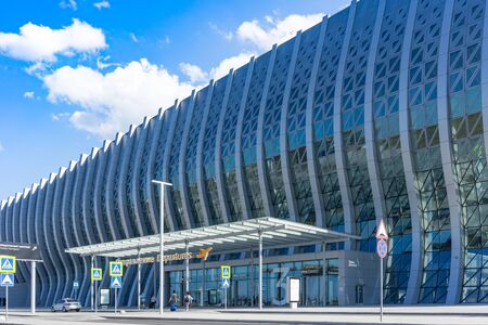Simferopol, Crimea-may 22, 2018: The entrance to the modern building of the airport.のeditorial素材