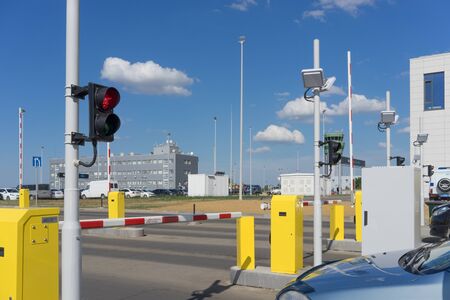 Simferopol, Crimea-may 22, 2018: Modern automatic barrier at the airportのeditorial素材
