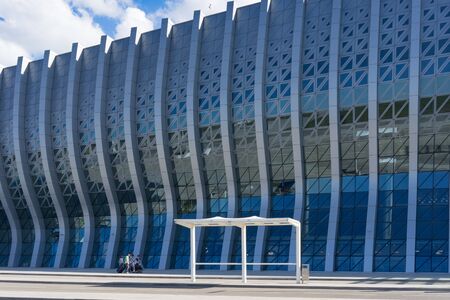 Simferopol, Crimea-may 22, 2018: White stop at the modern airport buildingのeditorial素材