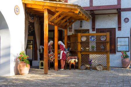 Evpatoria, Crimea-may 25, 2018: the courtyard of the restaurant Crimean Tatar cuisine Jevalのeditorial素材