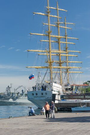 Sevastopol, Crimea-may 31, 2018: counts quay with the tall ship Khersones.のeditorial素材
