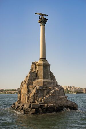 Sevastopol, Crimea-may 31, 2018: Monument to scuttled Russian ships to obstruct entrance.のeditorial素材
