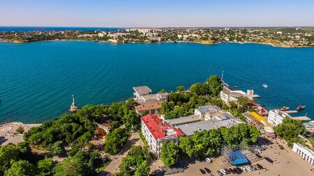 Sevastopol, Crimea-June 8, 2017: aerial view of the city landscape with a view of Nakhimov square.のeditorial素材