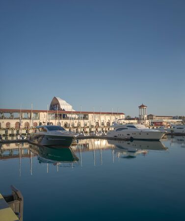 Sochi, Russia-June 14, 2018: beautiful yachts in the sea port of the resortのeditorial素材