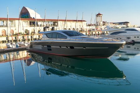 Sochi, Russia-June 14, 2018: beautiful yachts in the sea port of the resortのeditorial素材