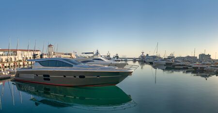 Sochi, Russia-June 14, 2018: beautiful yachts in the sea port of the resortのeditorial素材