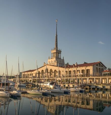 Sochi, Russia-June 14, 2018: Architecture of the sea port of the resort of the Russian cityのeditorial素材
