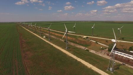 Donuzlav, Crimea-may 30, 2018:Aerial view of the landscape with wind farms.のeditorial素材