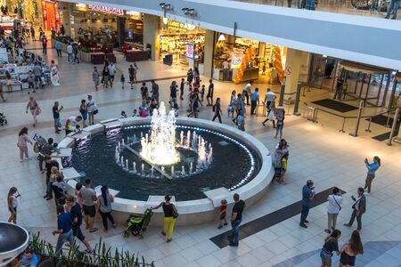 Sochi, Russia-June 23, 2018: The interior of the shopping center Moremoll with a beautiful fountainのeditorial素材