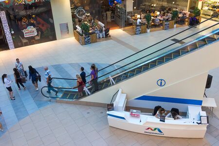 Sochi, Russia-June 23, 2018: Escalator with people in the Mall Moremollのeditorial素材